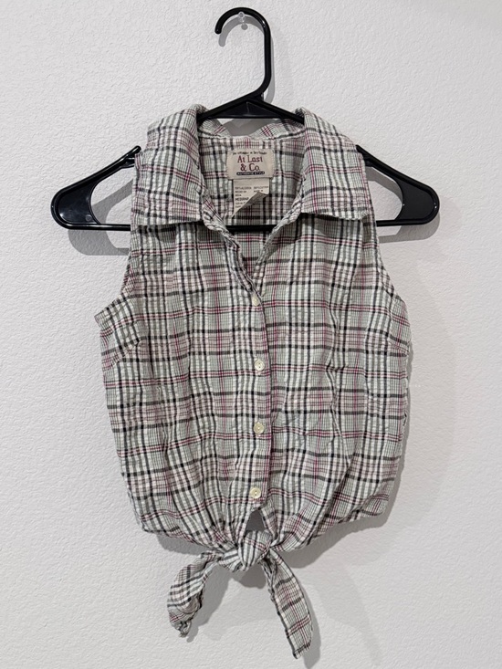 At Last Tops - At Last & Co Plaid Tie Front Tank Vintage Style Western Festival Y2K Soft Grunge